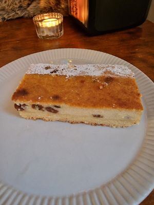 "Cottage cheese" raisin "grandma cake", yum! at Mazā Terapija in Riga