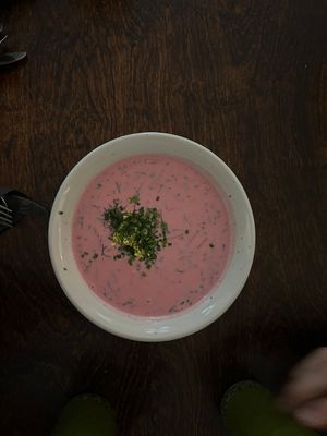 Cold Beetroot Soup at Mazā Terapija in Riga