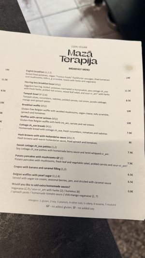 Breakfast Menu  at Mazā Terapija in Riga