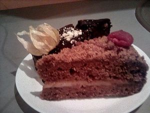 Slice of 'honey' cake at Mazā Terapija in Riga