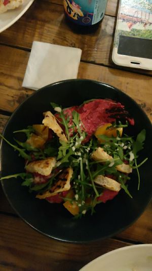 Beetroot humus at Mazā Terapija in Riga