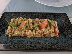 Vegan eggplant pate... This was our favorite dish. So scrumptious. at Azur - Four Seasons Hotel in Tunis