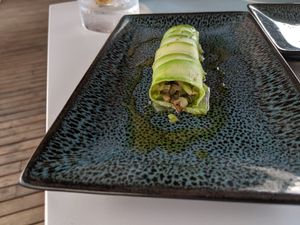 Vegan zucchini cannoli stuffed with mushrooms and peppers at Azur - Four Seasons Hotel in Tunis