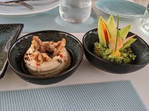 Vegan white bean spread and vegetable-based "couscous" at Azur - Four Seasons Hotel in Tunis