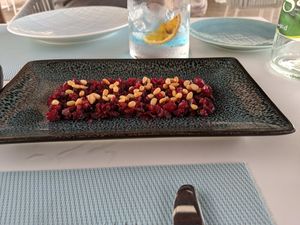 Vegan beet tartare with pignons at Azur - Four Seasons Hotel in Tunis