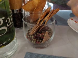 Flatbread for hummus and olives appetizer at Azur - Four Seasons Hotel in Tunis