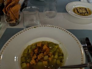 Minestrone, with croutons. One of the nicest dishes on the menu. Very fresh, simple and tasty. at Azur - Four Seasons Hotel in Tunis