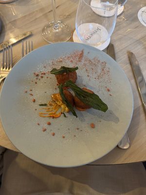 Pumpkin arancini with tomato aioli and fried sage (GF)  at Jensens in Kareela