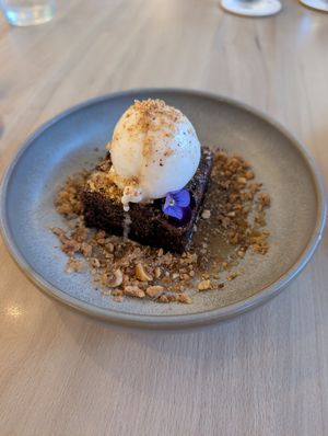 Vegan brownie dessert. Thick but yum! at Jensens in Kareela