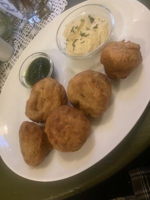 Nettle fritters with nettle pesto and hummus  at The Singing Nettle - Žara iz duvara in Sarajevo