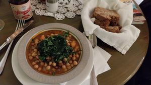 Traditional Bean/Chickpea Stew with Bread at The Singing Nettle - Žara iz duvara in Sarajevo