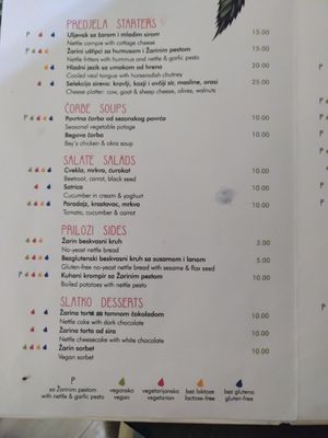 Menu 1 at The Singing Nettle - Žara iz duvara in Sarajevo