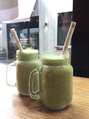 Two different green smoothies.  at Gre3n Superfood & Juice Bar - Little High in Christchurch