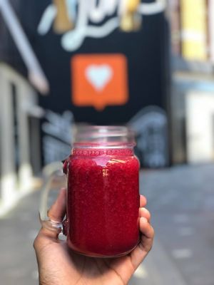 S8 Beetroot ginger turmeric apple raspberry and mango. Good for the heart, mind and gut  at Gre3n Superfood & Juice Bar - Ferrymead  in Christchurch