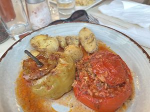 Stuffed pepper and tomato   at Vitamins Taverna in Corfu