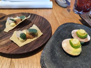 small appetizers with our drinks at Naturell in Ghent