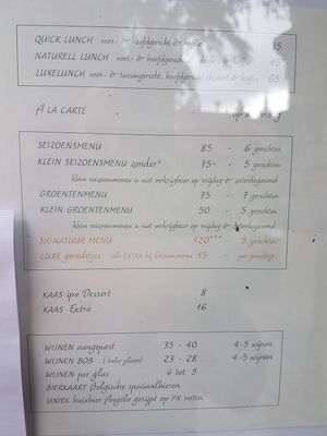 menu at Naturell in Ghent