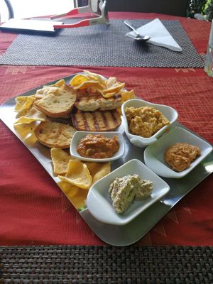 Cream cheese dip and tomato dip were our favorites at Veganation in Antwerpen