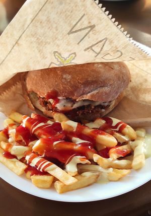 Falafel Burguer With Fries. at Vegan 365 Kitchen in Skopje