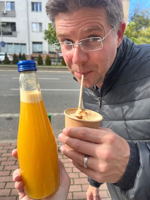 Juice and Dalgona Coffee at Vegan 365 Kitchen in Skopje