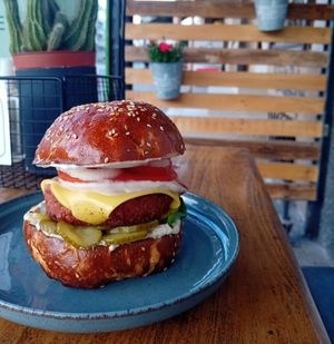 Cheeseburger at Vegan 365 Kitchen in Skopje