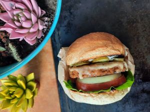 Cheeseburger at Vegan 365 Kitchen in Skopje