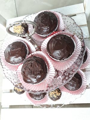 Chocolate muffins and snickers truffles at Vegan 365 Kitchen in Skopje