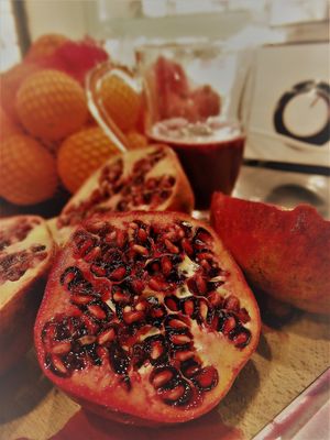Freshly squeezed orange/pomegranate juice at Vegan 365 Kitchen in Skopje