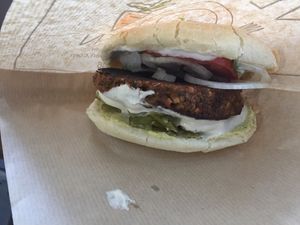 Veggie burger at Vegan 365 Kitchen in Skopje