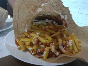 Burger with fries 🍟 at Vegan 365 Kitchen in Skopje