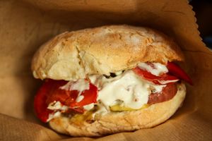 smoked ham sandwich  at Vegan 365 Kitchen in Skopje