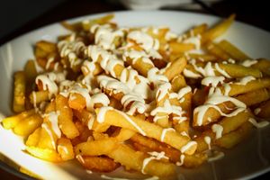 french fries with mayo at Vegan 365 Kitchen in Skopje