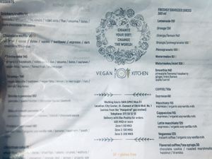 menu at Vegan 365 Kitchen in Skopje