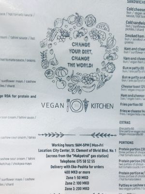 menu at Vegan 365 Kitchen in Skopje