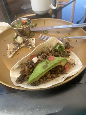 The vegan breakfast tacos ❤️❤️❤️❤️❤️❤️❤️I’m sorry It was so good and filling this is the aftermath 😂  at Tribal All Day Cafe in Dallas