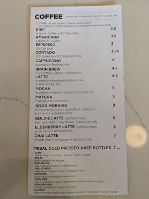 Coffee and juices at Tribal All Day Cafe in Dallas