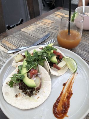 Vegan Tacos with walnut “meat" at Tribal All Day Cafe in Dallas