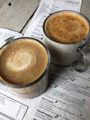 Chai Latte and Mocha Latte with almond milk at Tribal All Day Cafe in Dallas