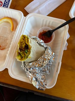 Tofu scramble breakfast burrito.   at Looney Bean in Bishop