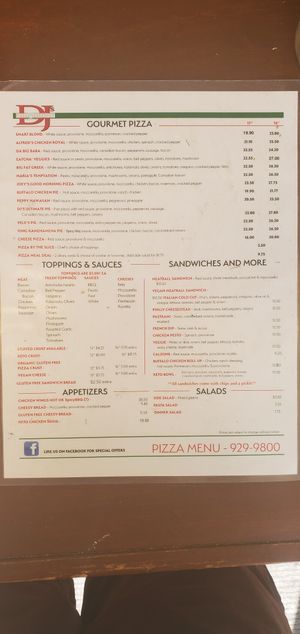 Menu at DJ's Pizza and Bakeshop in Ocean View