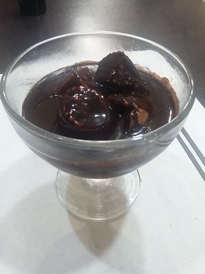 Chocolate cup with brownie at Garibolo in Bilbao