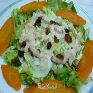 Chinise cabbage, white rice, peach, pineapple and carrot salad at Garibolo in Bilbao