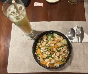 Calamansi ginger juice & tofu satay  at Luca Loko in San Juan Siquijor