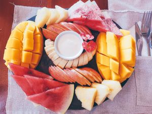 Fruit platter (yogurt dip not vegan) at Luca Loko in San Juan Siquijor
