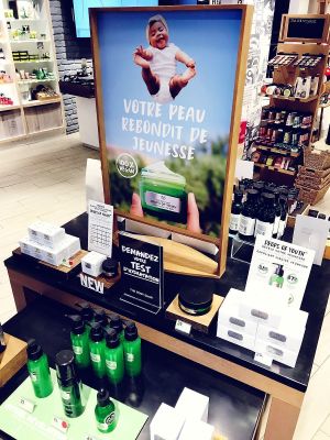 New "high end" line of vegan face creams at The Body Shop - Rivoli in Paris