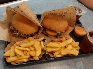 Cheese burger set + vienna burger set at Swing Kitchen - Währinger Straße in Vienna