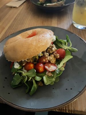 Bagel with vegan chicken   at Jaskolka in Warsaw