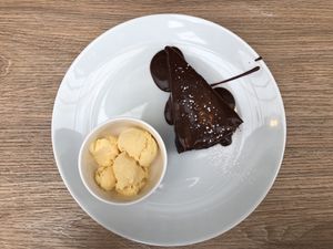 Warm Chocolate cake and vanilla Ice cream at Orchid Garden in Jerusalem