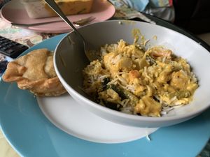 Mixed veg with white rice and a samosa on the side at Govindas - Surfers Paradise in Surfers Paradise