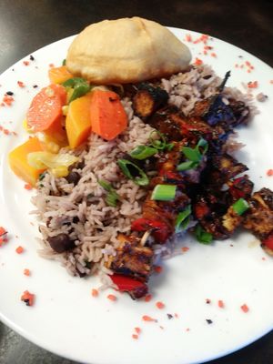 Jerk Tofu Kabobs at Jamaican Kitchen in Kamloops